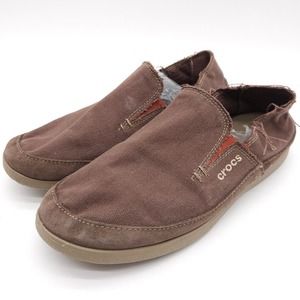 Crocs Walu Luxe (Mens Size‎ 11) Canvas Loafers Brown 2-Tone Slip On Shoes 10743